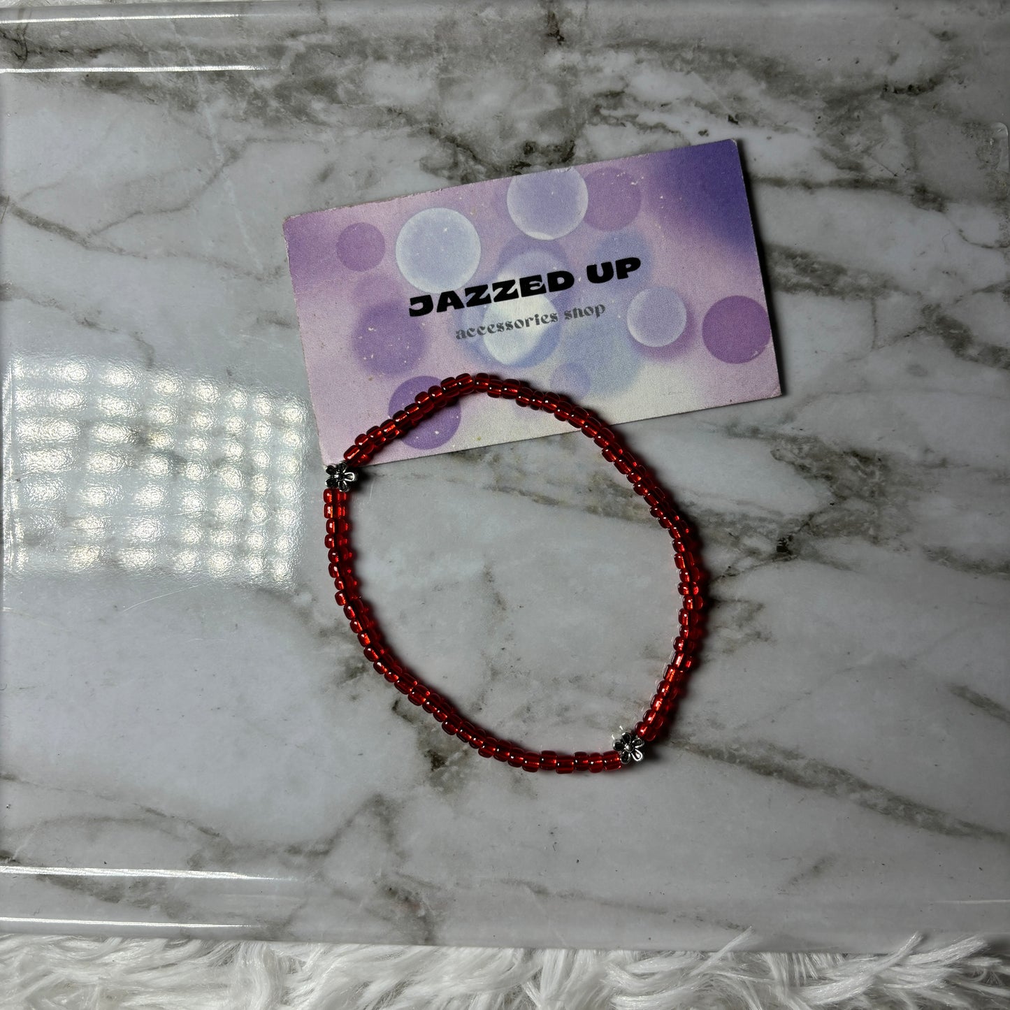 red silver flowers anklet